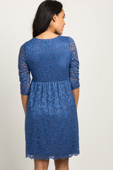 PinkBlush Blue Lace Overlay Maternity Wrap Dress
