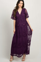 PinkBlush Plum Lace Mesh Overlay Maternity Maxi Dress