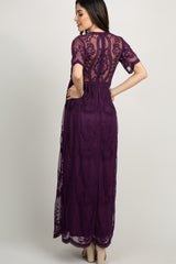 PinkBlush Plum Lace Mesh Overlay Maternity Maxi Dress