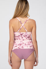 PinkBlush Mauve Tie Dye Wrap Front Maternity Tankini Top