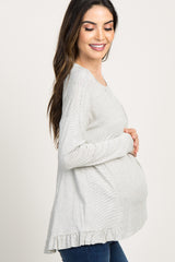 Ivory Pinstripe Long Sleeve Maternity Hi- Low Top