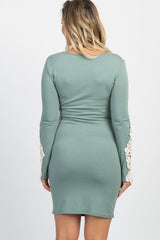 PinkBlush Dusty Sage Crochet Sleeve Ruched Maternity Dress