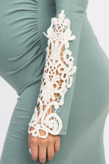 PinkBlush Dusty Sage Crochet Sleeve Ruched Maternity Dress