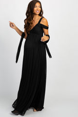 Black Chiffon Cold Shoulder Maternity Evening Gown