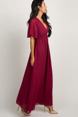 Burgundy Chiffon Bell Sleeve Maxi Dress