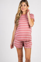 PinkBlush Mauve Striped Ruffle Trim Maternity Pajama Set
