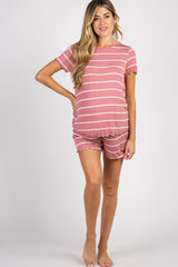 PinkBlush Mauve Striped Ruffle Trim Maternity Pajama Set