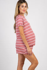 PinkBlush Mauve Striped Ruffle Trim Maternity Pajama Set