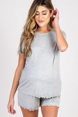 Heather Grey Ruffle Trim Maternity Pajama Set