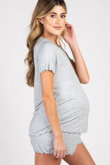 Heather Grey Ruffle Trim Maternity Pajama Set