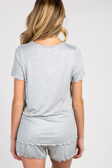 Heather Grey Ruffle Trim Maternity Pajama Set