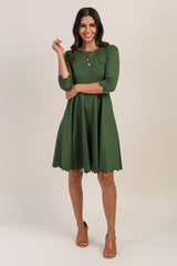 Olive Solid Scalloped Hem Dress