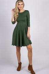 Olive Solid Scalloped Hem Dress