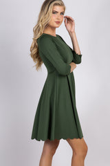 Olive Solid Scalloped Hem Dress