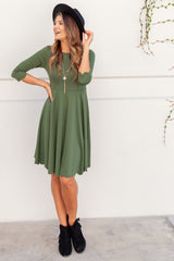 Olive Solid Scalloped Hem Dress