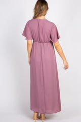 Dark Mauve Chiffon Bell Sleeve Maternity Maxi Dress