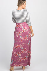 PinkBlush Mauve Striped Colorblock Floral Maternity Maxi Dress