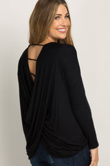 Black Ladder Cutout Draped Back Maternity Top