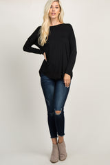 Black Ladder Cutout Draped Back Maternity Top