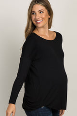 Black Ladder Cutout Draped Back Maternity Top