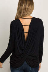 Black Ladder Cutout Draped Back Maternity Top