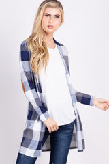 PinkBlush Navy Plaid Elbow Patch Long Sleeve Cardigan