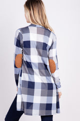 PinkBlush Navy Plaid Elbow Patch Long Sleeve Cardigan