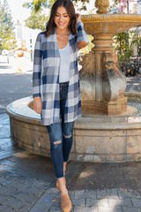 PinkBlush Navy Plaid Elbow Patch Long Sleeve Cardigan