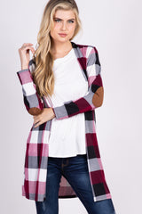 PinkBlush Burgundy Plaid Elbow Patch Long Sleeve Cardigan