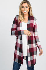 PinkBlush Burgundy Plaid Elbow Patch Long Sleeve Maternity Cardigan