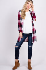 PinkBlush Burgundy Plaid Elbow Patch Long Sleeve Maternity Cardigan