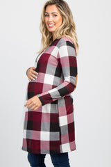 PinkBlush Burgundy Plaid Elbow Patch Long Sleeve Maternity Cardigan