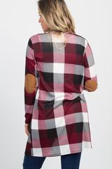 PinkBlush Burgundy Plaid Elbow Patch Long Sleeve Maternity Cardigan