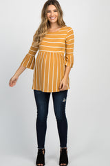 PinkBlush Mustard Striped Peplum Ruffle Maternity Top