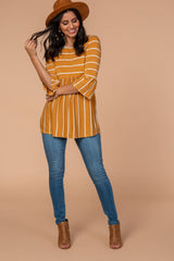 PinkBlush Mustard Striped Peplum Ruffle Top