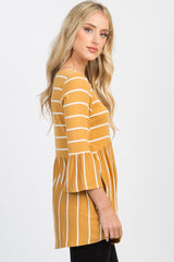 PinkBlush Mustard Striped Peplum Ruffle Top