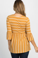 PinkBlush Mustard Striped Peplum Ruffle Maternity Top