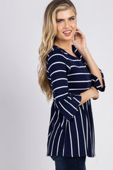 PinkBlush Navy Striped Peplum Ruffle Top