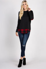 PinkBlush Black Solid Plaid Accent Long Sleeve Top