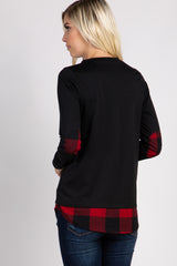 PinkBlush Black Solid Plaid Accent Long Sleeve Top