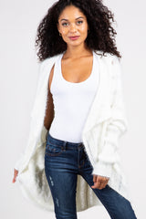 White Fuzzy Ribbed Knit Draped Maternity Cardigan