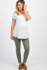 PinkBlush Grey Ribbed Suede Maternity Pants