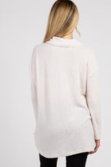 Beige Half Zipper Knit Maternity Sweater