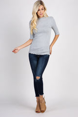 PinkBlush Grey Lettuce Hem Fitted Top