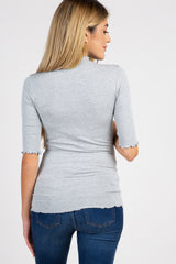 PinkBlush Grey Lettuce Hem Fitted Maternity Top