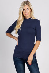 PinkBlush Navy Lettuce Hem Fitted Maternity Top