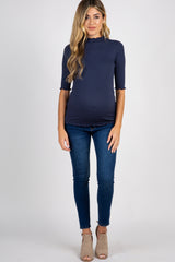 PinkBlush Navy Lettuce Hem Fitted Maternity Top