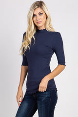 PinkBlush Navy Lettuce Hem Fitted Top