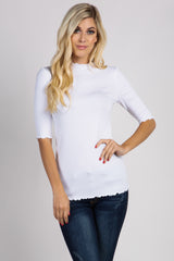 PinkBlush White Lettuce Hem Fitted Maternity Top