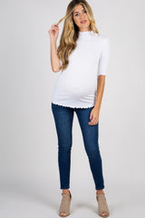 PinkBlush White Lettuce Hem Fitted Maternity Top